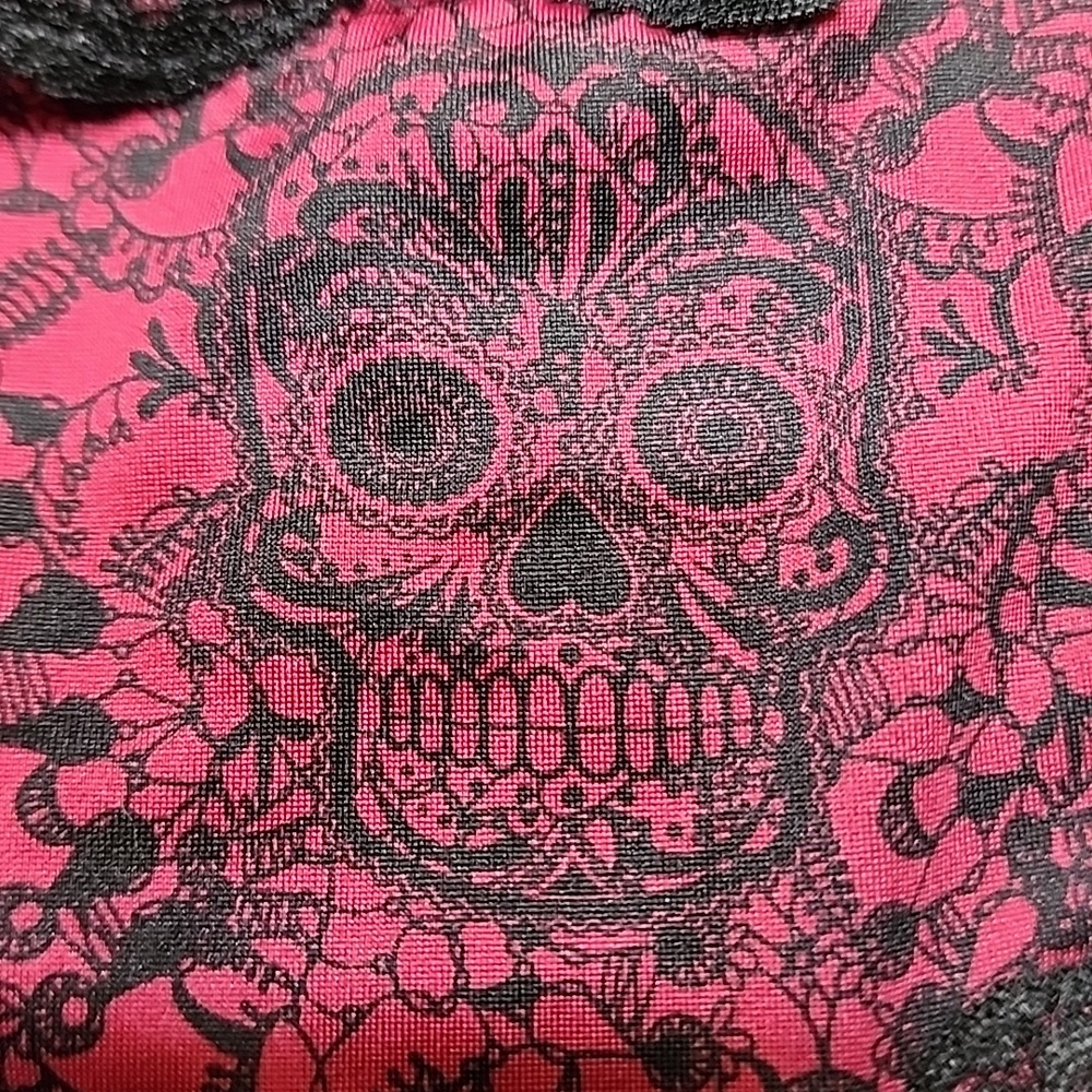 Torrid Satin Cheekster Burgendy & Black Skull Lace Trim Panties New with Tags - Picture 6 of 11